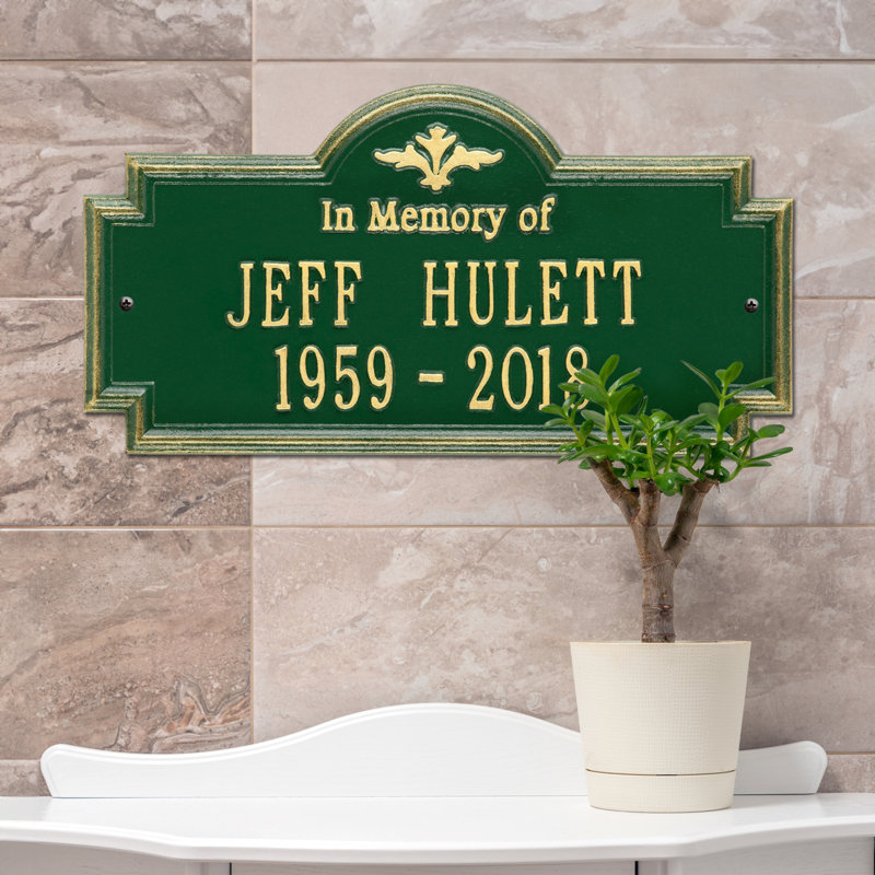Plaque commémorative «In Memory of» Arlington, Oui, Vert et or