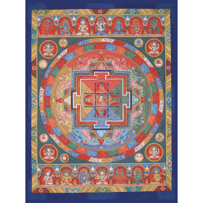 Mandala de Bouddha Newari Panch (Thangka sans brocart) | Aquarelle sur coton