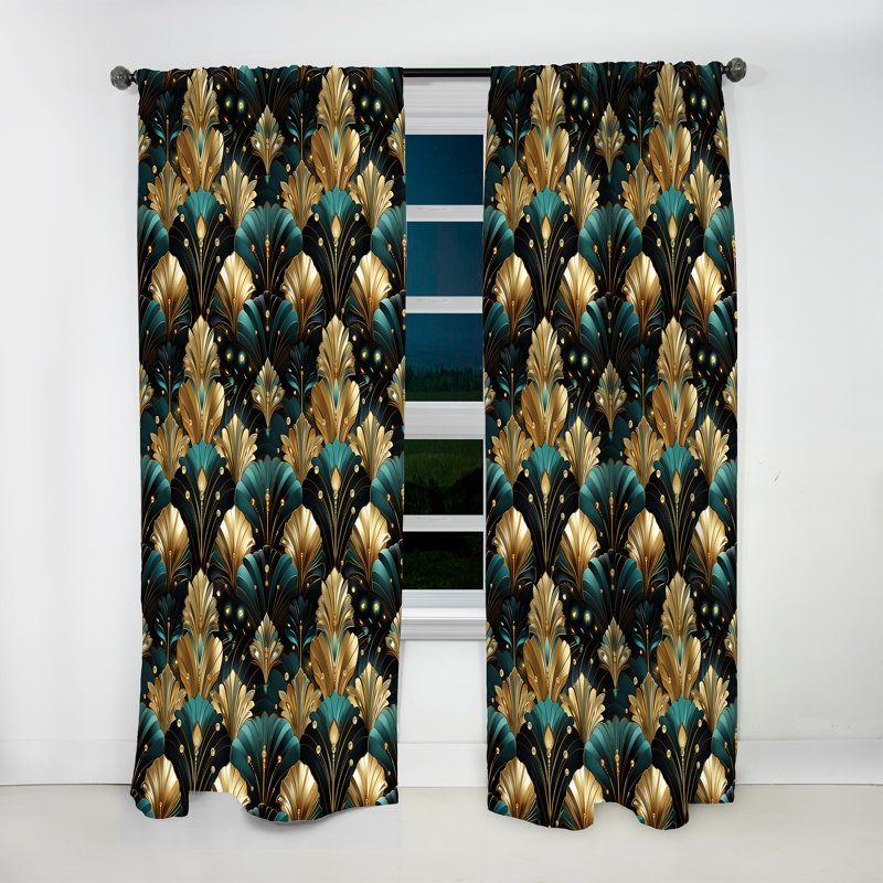 Rich Gold And Emerald Art Deco Glam Pattern - Damask Curtain - Velvet Room Darkening - 1 panel, 52" W x 84" L