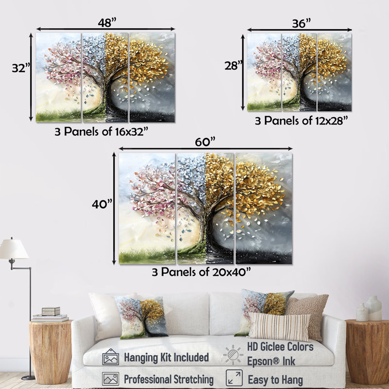 Arbre de vie Four Season III - ensemble de décoration murale arbre de vie, Toile tendue, H 40 po x l 60 po x P 1 po