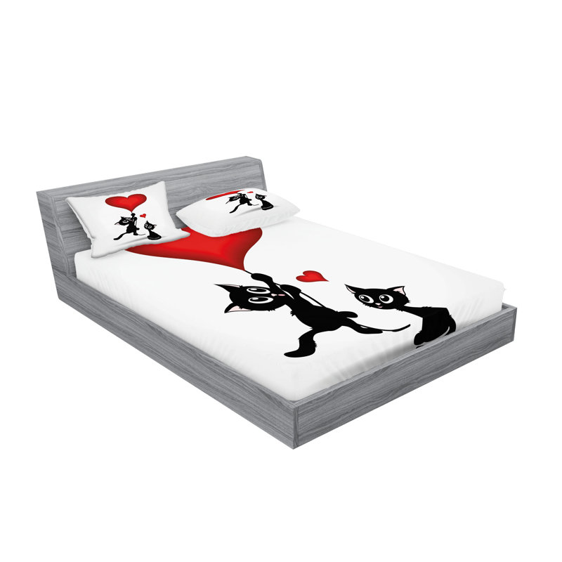 Drap-housse et coussin décoratif Ambesonne Valentines, noir vermillon, Ensemble de draps pour très grand lit californien