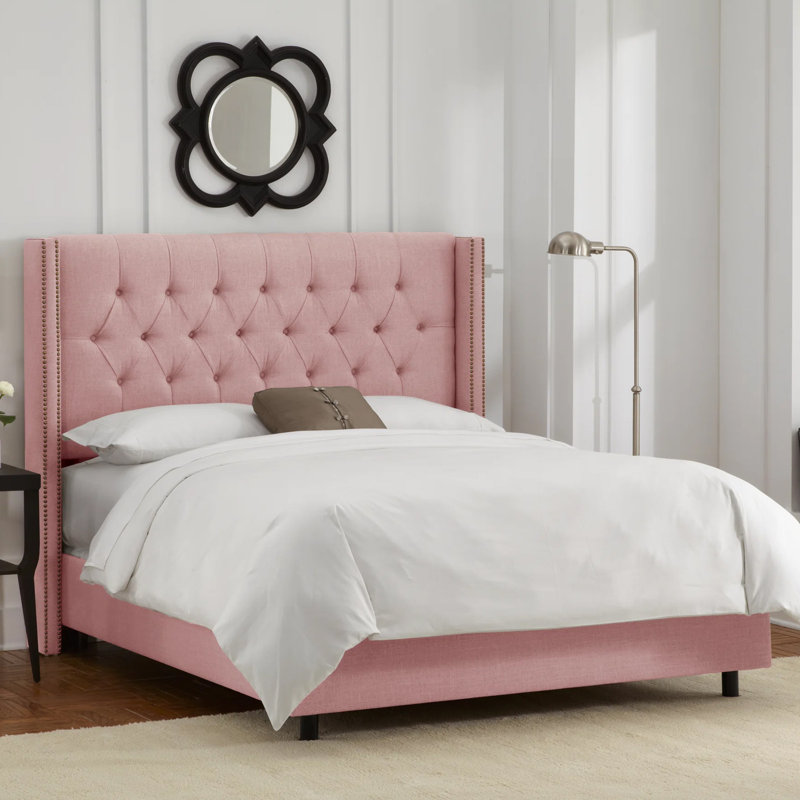 Lit tapissier standard Breckin, Lin rosé classique, Simple