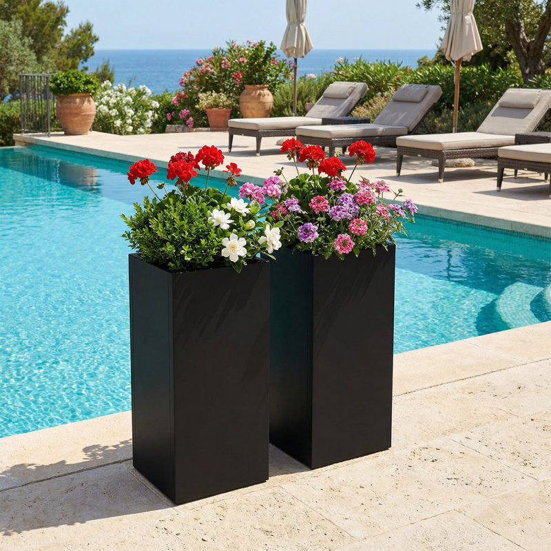Jardinières rectangulaires en métal pour plantes d'extérieur, H 30 po x l 13 po x P 13 po