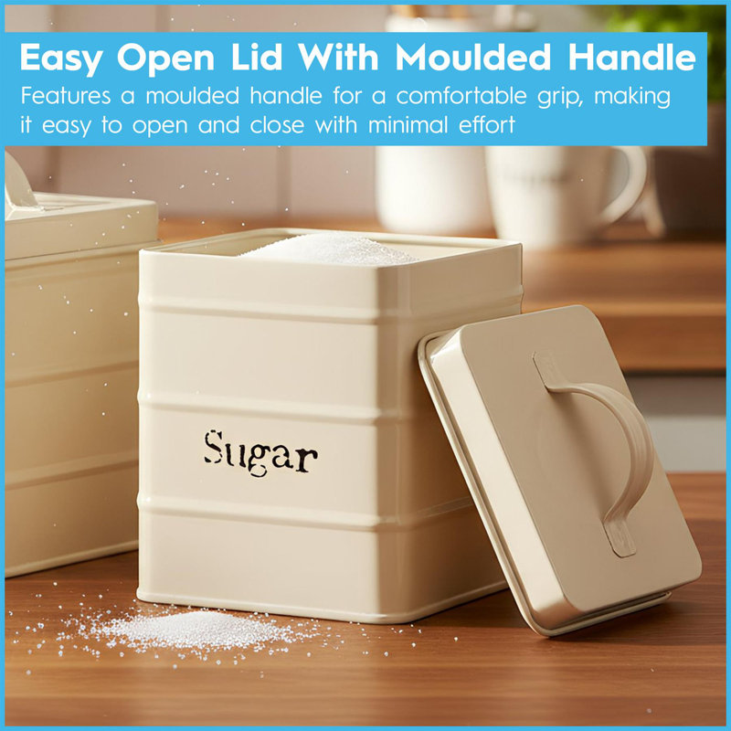 Harbour Housewares - Vintage Metal Kitchen Sugar Canister, White, 17cm H x 12cm W x 12cm D