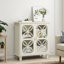 Buffet, armoire de salle de bain autoportante avec portes en verre trempé, console de cuisine rétro moderne, armoire de rangement décorative à 2 portes, couleur crème