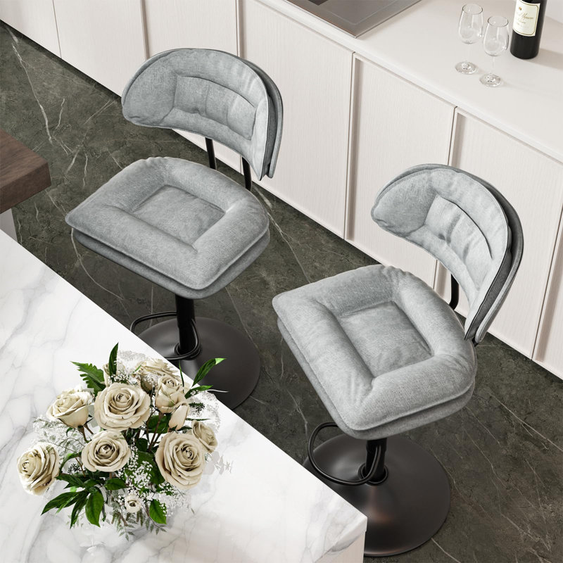 Bergess Swivel Upholstered Adjustable Height Counter Stool with Metal Frame, Grey