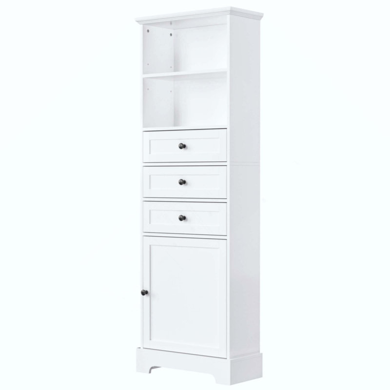Grande armoire de rangement avec 3 tiroirs et tablettes réglables pour salle de bain, bureau, bureau et intérieur, panneau de fibres à densité moyenne avec finition peinte