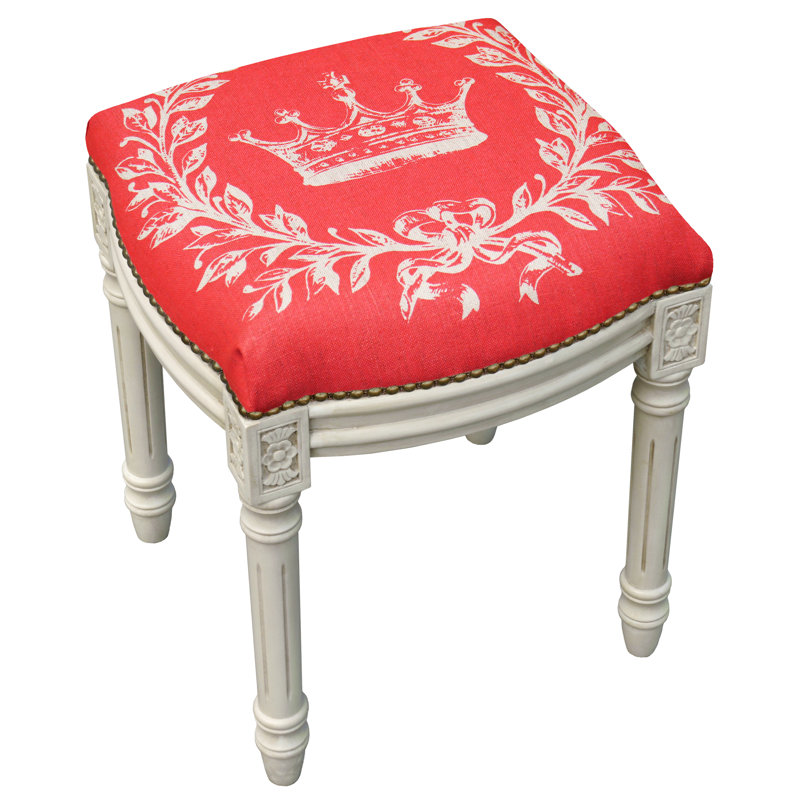 Tabouret de coiffeuse Billiot Coral Crown, Blanc antique, Rouge