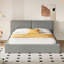 Grand lit plateforme tapissier avec tissu en velours, lit au sol avec structure solide, gris-274636743