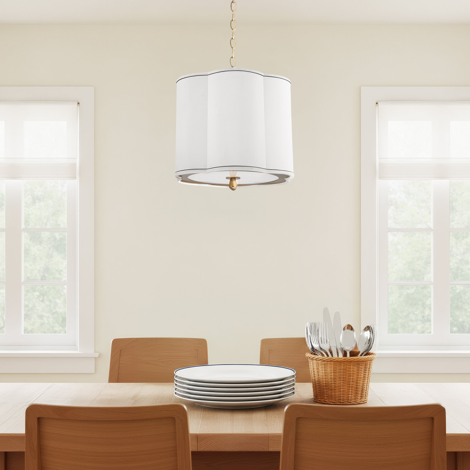 3 - Light Geometric Chandelier, Aged Brass