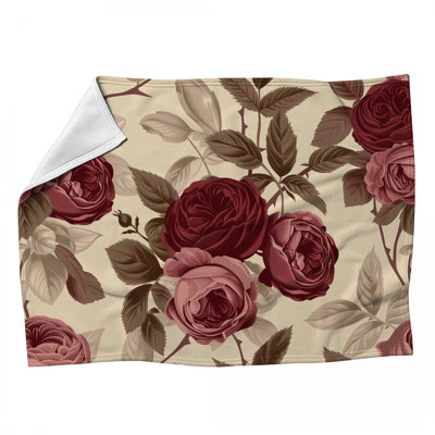 Red Roses Botanical Machine Printed Throw Blanket