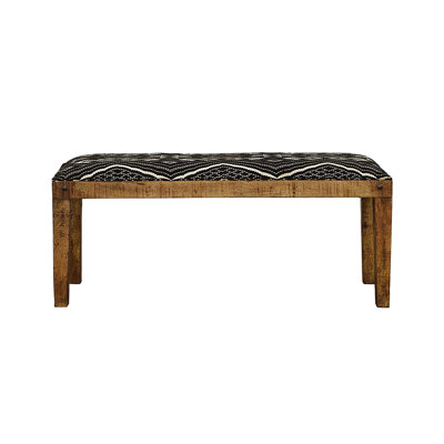 Mango Wood Bench With Black And White Geometric Upholstered Seat Rustic In Stable Frame