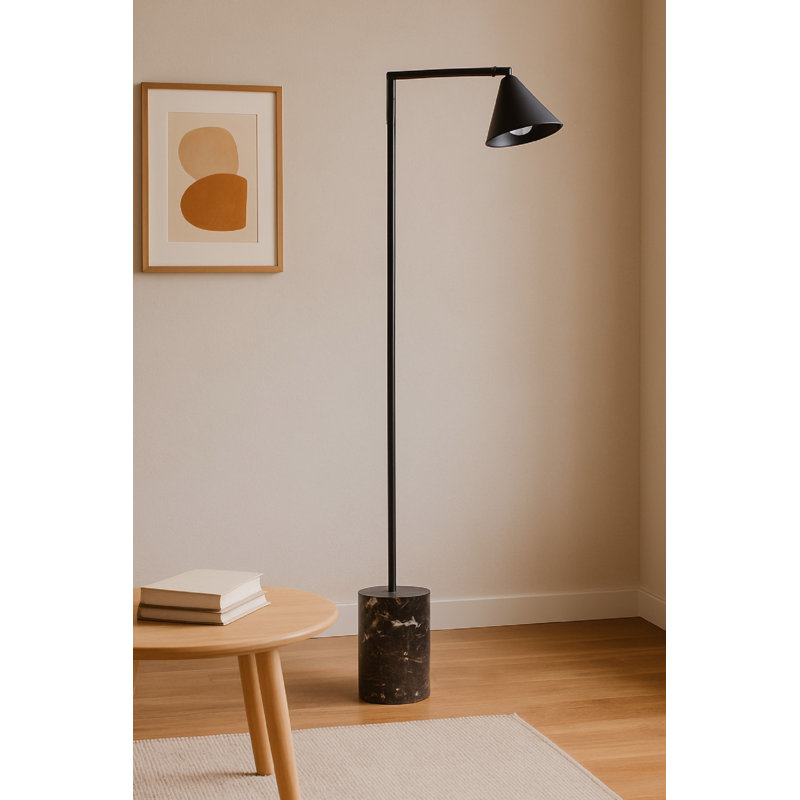 Lampe sur pied Paulding avec abat-jour en métal et pied en pierre, Noir