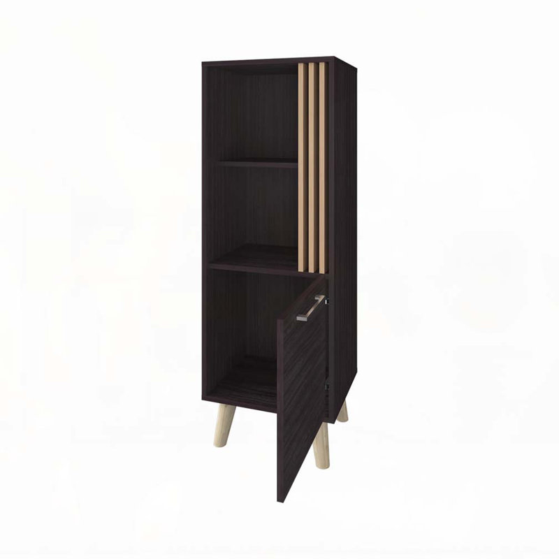 Wengue and Natural Oak Storage Cabinet with a Door and Open Storage