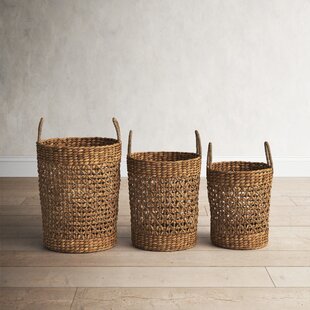 Handwoven Baskets Leather Woven Baskets Pair Leather Storage 