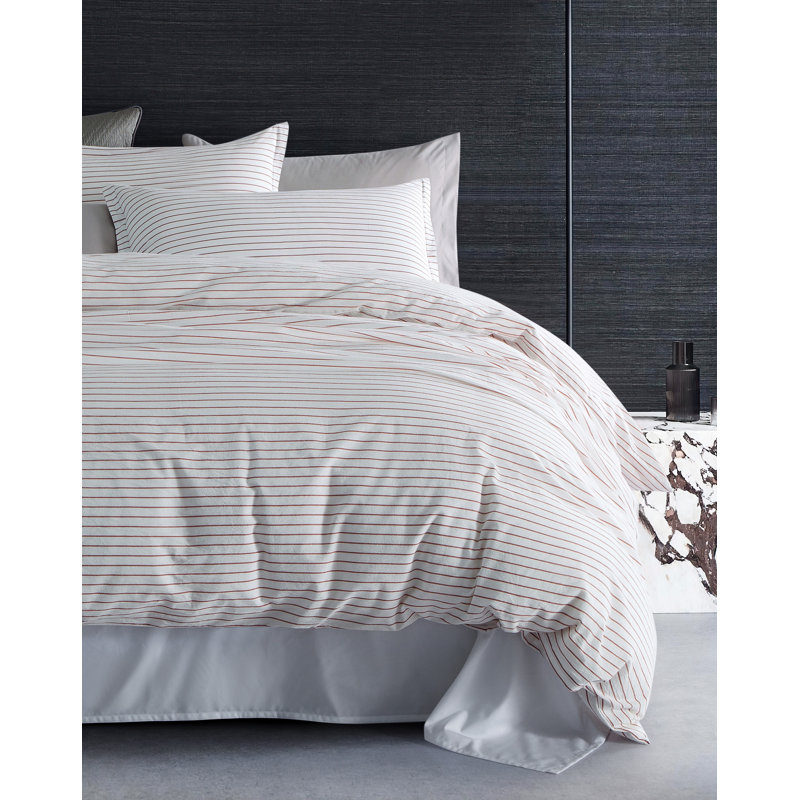 Raba Modern & Contemporary Cotton Percale Striped Duvet Cover, Queen Duvet Cover + 2 Queen Pillow Shams, Clay/White
