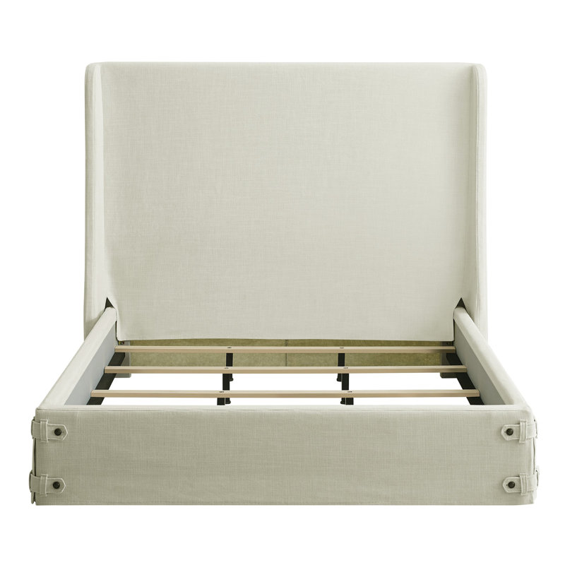 Tête de lit capitonnée tapissée à oreilles, tête de lit en bois massif avec pieds en bois, tête de lit à hauteur réglable de 47 po à 63 po, tête de lit en tissu au design moderne, beige