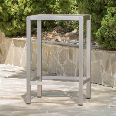 43" Outdoor Aluminum Frame Bar Table With Glass Table Top, Grey Finish