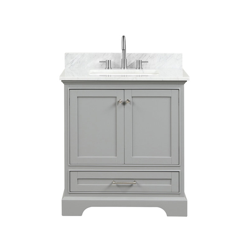 Meuble-lavabo simple 31 po avec plateau en marbre de Carrare Hitz, Gris