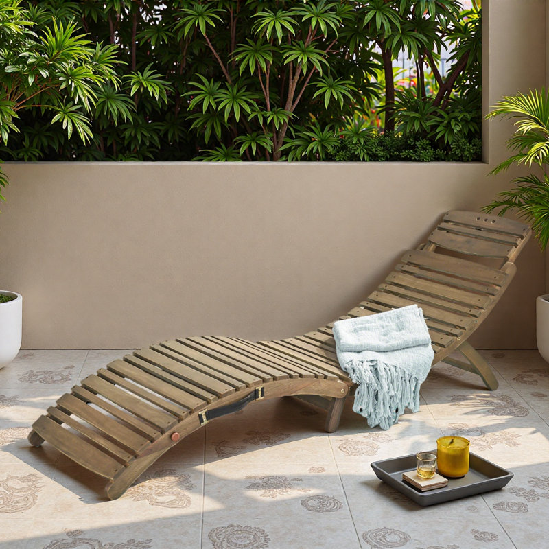Chaise longue d'extérieur pliable en bois d'acacia 72,50 ", Gris