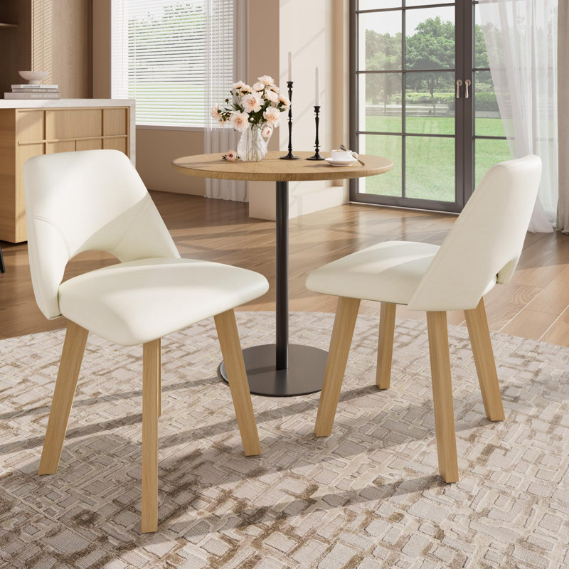 Chaises de salle à manger modernes en similicuir, ensemble de 2 - Chaises de cuisine sans accoudoirs, dossier creux et assise rembourrée résistante aux marques, pieds en bois massif
