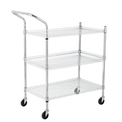 Commercial Grade 3 or 2Tier Kitchen Cart - Heavy Duty Metal Rolling Utility Cart with Locking Wheels, Wire Shelves & Handle - Food Storage Trolley for Restaurant, Kitchen, Office