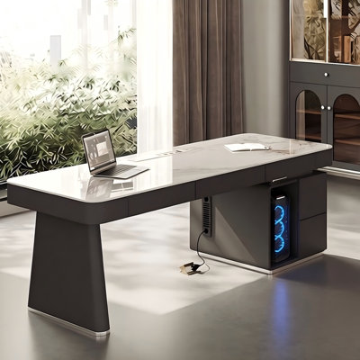 70.87" Black Rectangular Sintered Stone Desk,5-drawer