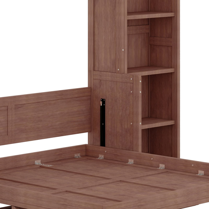 Lit escamotable avec bureau et bibliothèque Murphy, Lit double, Marron foncé