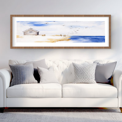 House on the Beach - Beach Blue Framed Matted Print Decor