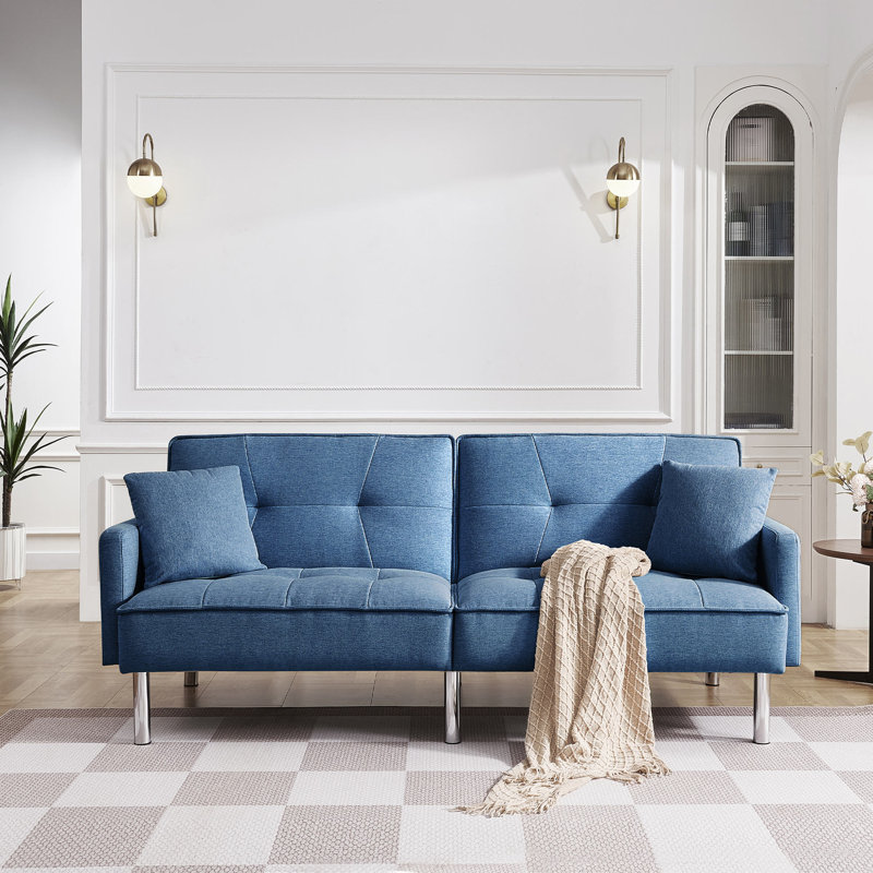 Degmo 84.6'' Upholstered Convertible Sofa, Blue 100% Polyester