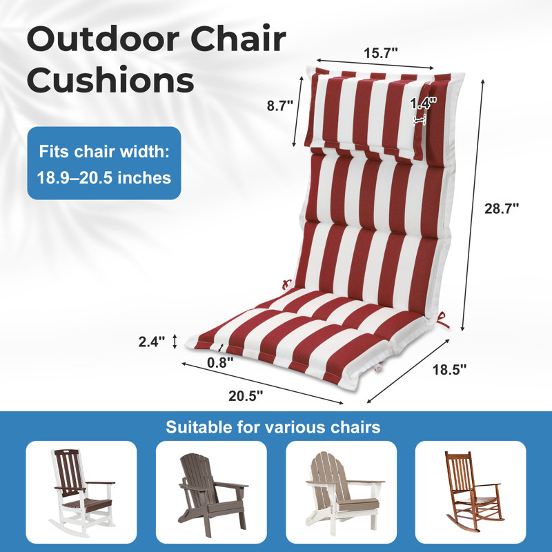  High Back Patio Chair Cushions Set of 2, 47 x 21 x 2.4 Inch, Red 