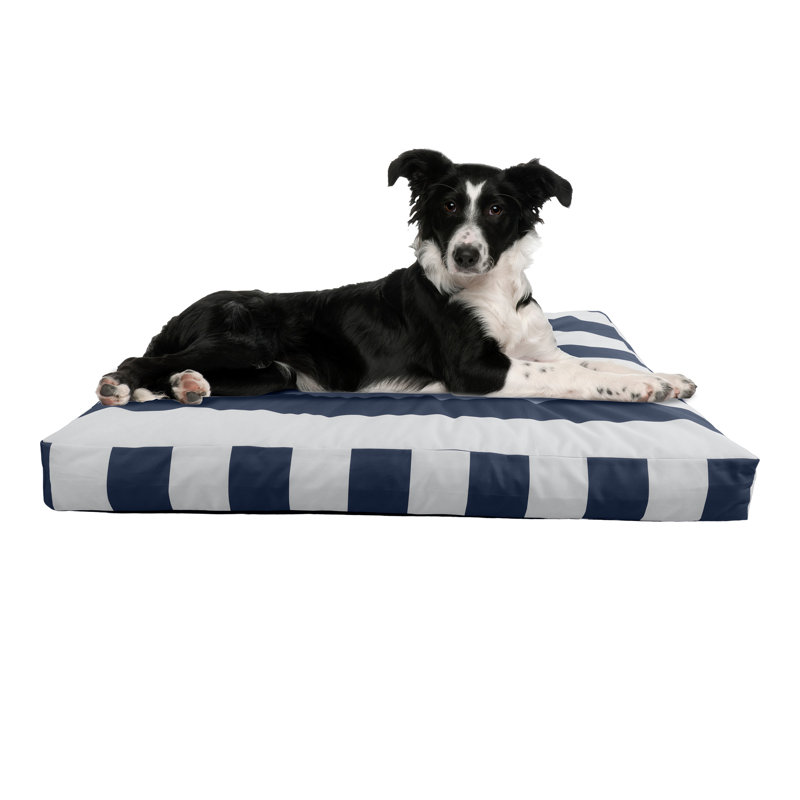 Navy and White Striped Canvas Orthopedic Outdoor Dog Bed