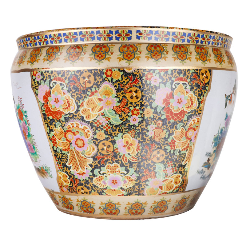 Pot à fleurs japonais Satsuma Peacock, H 15 po x l 18 po x P 18 po