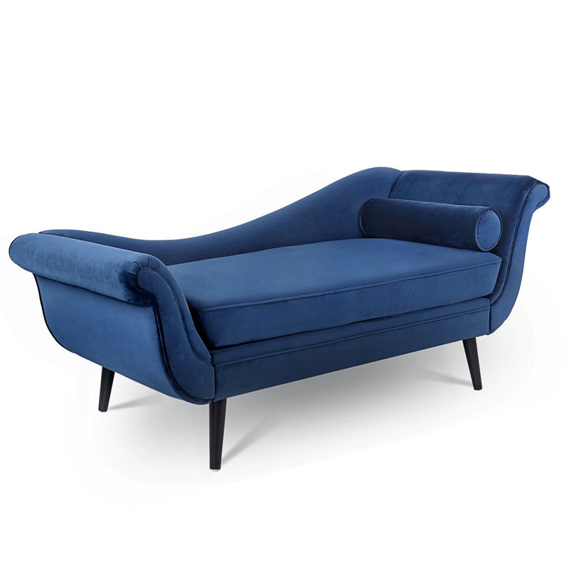 Chaise longue avec accoudoirs à volutes, Noir, Bleu
