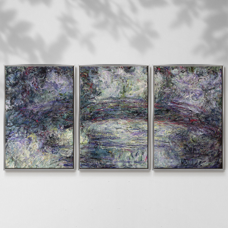 Pont japonais Japonilainen silta par Monet - Toile encadrée multi-pièces, Argent, H 36 po x l 75 po x P 2 po