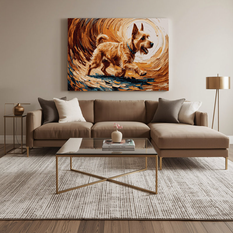 «Dogs Norwich Terrier», art mural sur toile beige, H 20 po x l 30 po