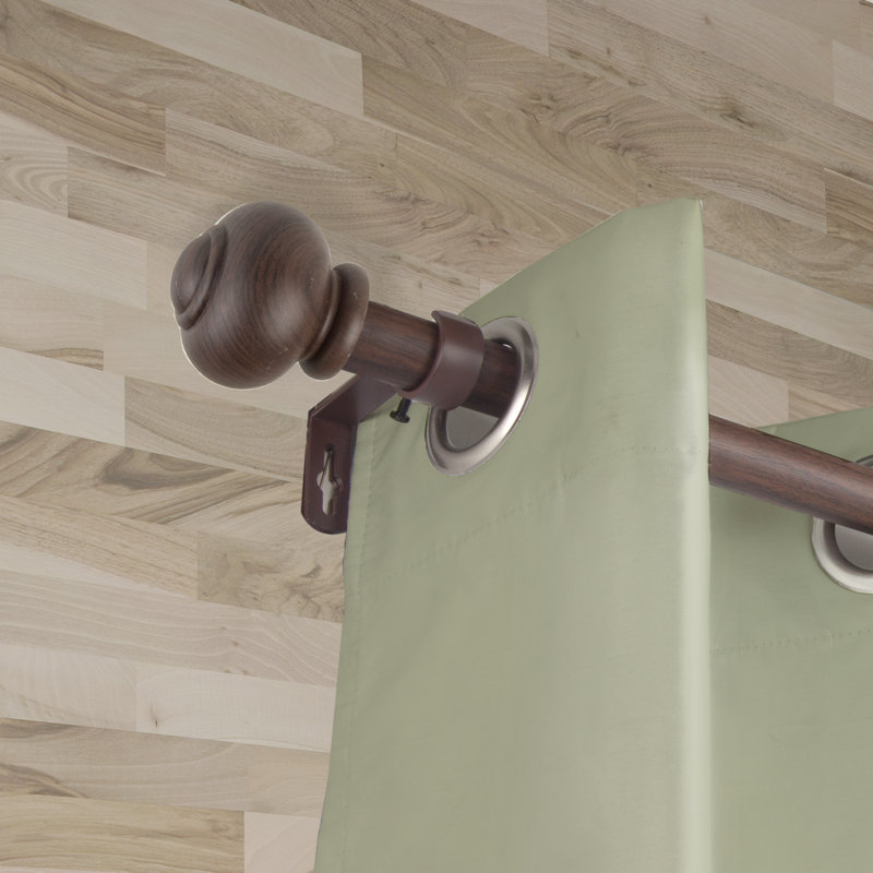 Dark Walnut Steel Adjustable Curtain Rod with Ball Finials