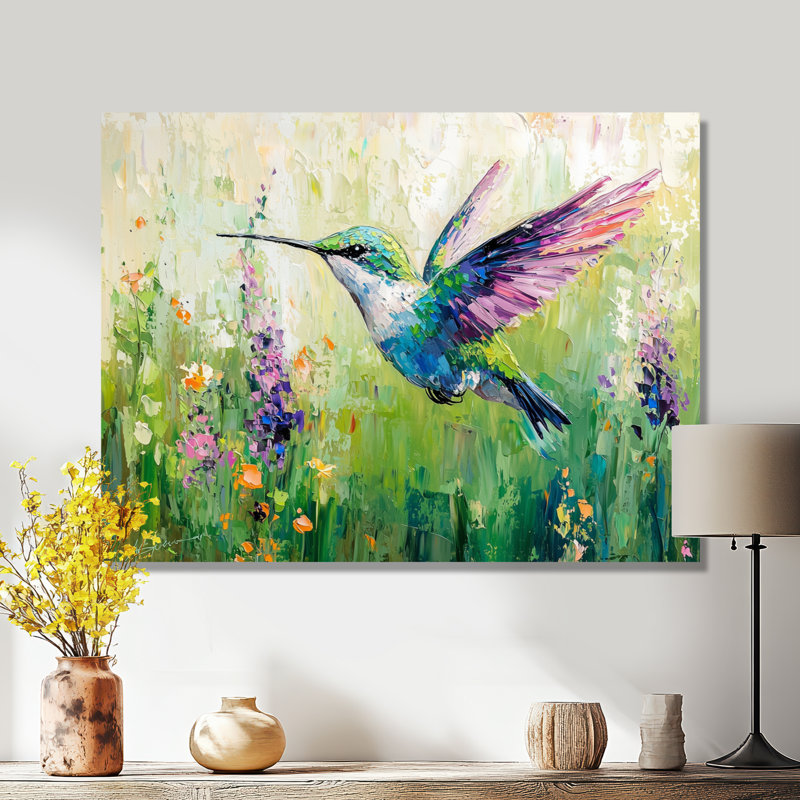 Colibris curieux Meadows I - impression murale de colibri, H 24 po x l 32 po, Toile tendue, Ne s’applique pas