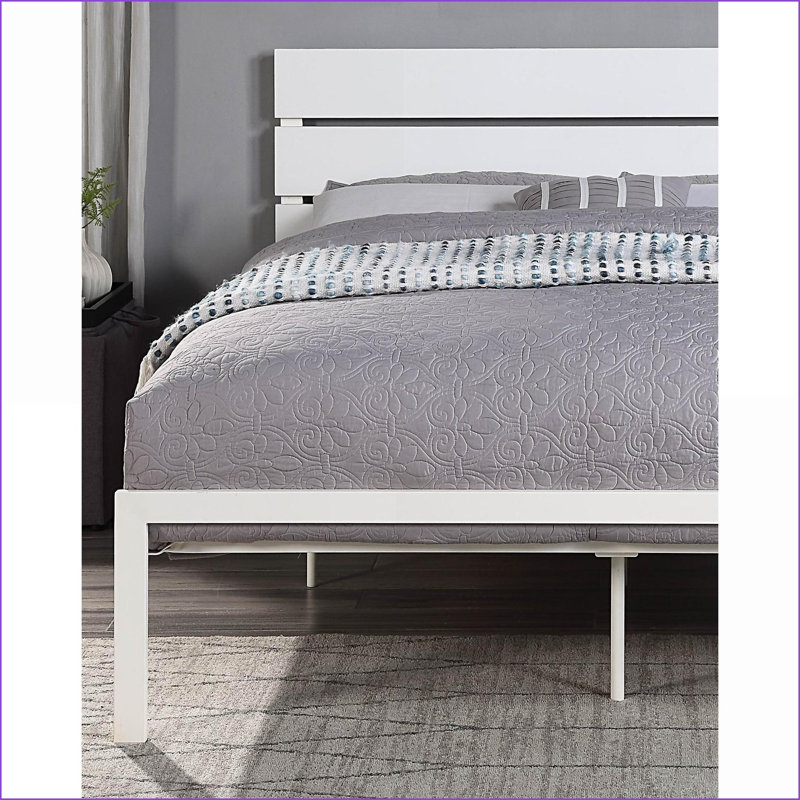 Base de lit plateforme en métal blanc pour grand lit - capacité de 500 lb pour la chambre principale / chambre d'amis
