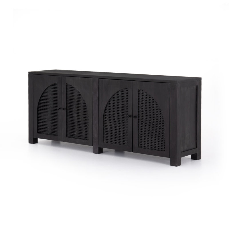 Buffet en bois massif de manguier de 78 po de largeur Silfa, Manguier noir délavé, H 33 po x l 78 po x P 18 po