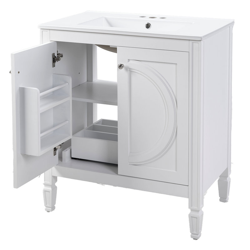 30" No Assembly Needed Bathroom Vanity With Ceramic Sink,Two Soft-Close Doors   Adjustable Shelf,Modern Farmhouse Style