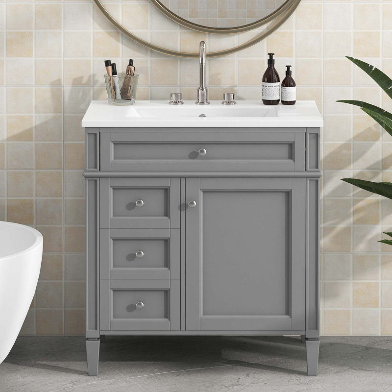 Meuble-lavabo de 30 po avec lavabo supérieur, Gris
