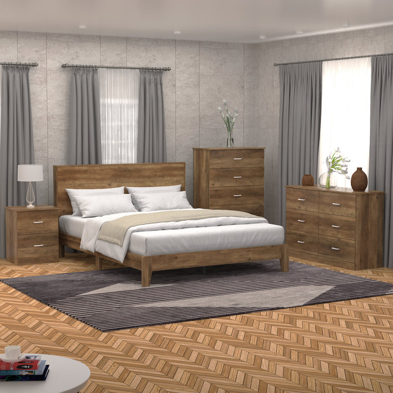 Allyannah 4 Pieces Bedroom Set, Knotty Oak, Queen