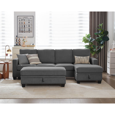 Modular Sectional Couch| Corduroy Sofa Bed Convertible Chaise With Storage Ottoman For Living Room Modern Furniture, 7 Seater Sleeper by Latitude Run