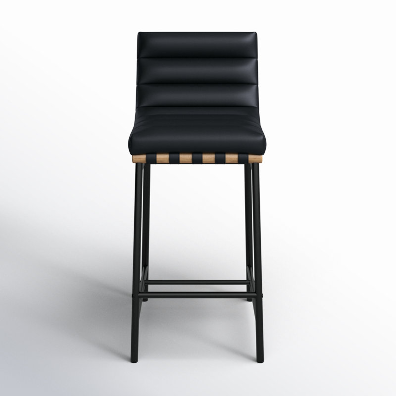 Tabouret de comptoir rembourré Sean Vincentas, Similicuir noir, Tabouret de comptoir (siège d'une hauteur de 26,4