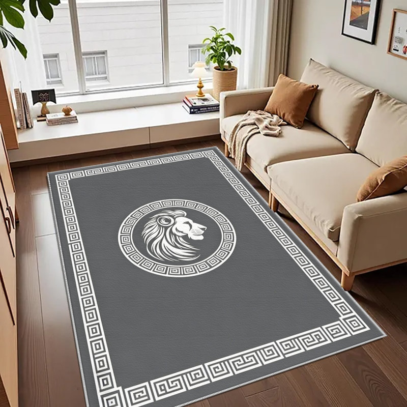 Gray White Lion Carpet-waterproof, easy to clean, machine-washable, soft and comfortable; suitable for door mats, kitchens, living rooms, bedrooms, corridors, and laundry areas. Easy to clean, durable carpet for home decoration.