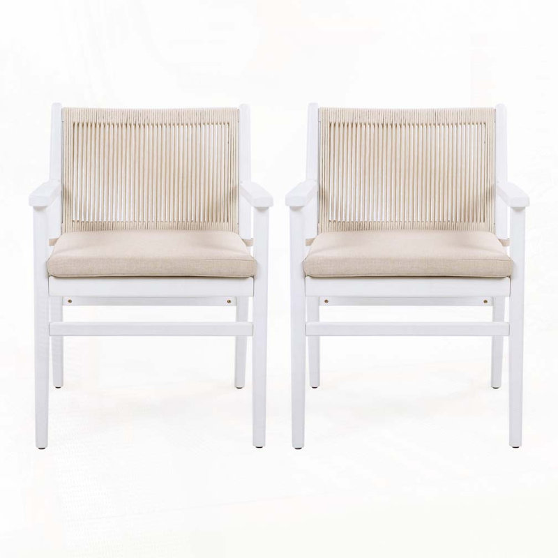 Outdoor Patio Acacia Wood Patio Armchair with Rope Design, White