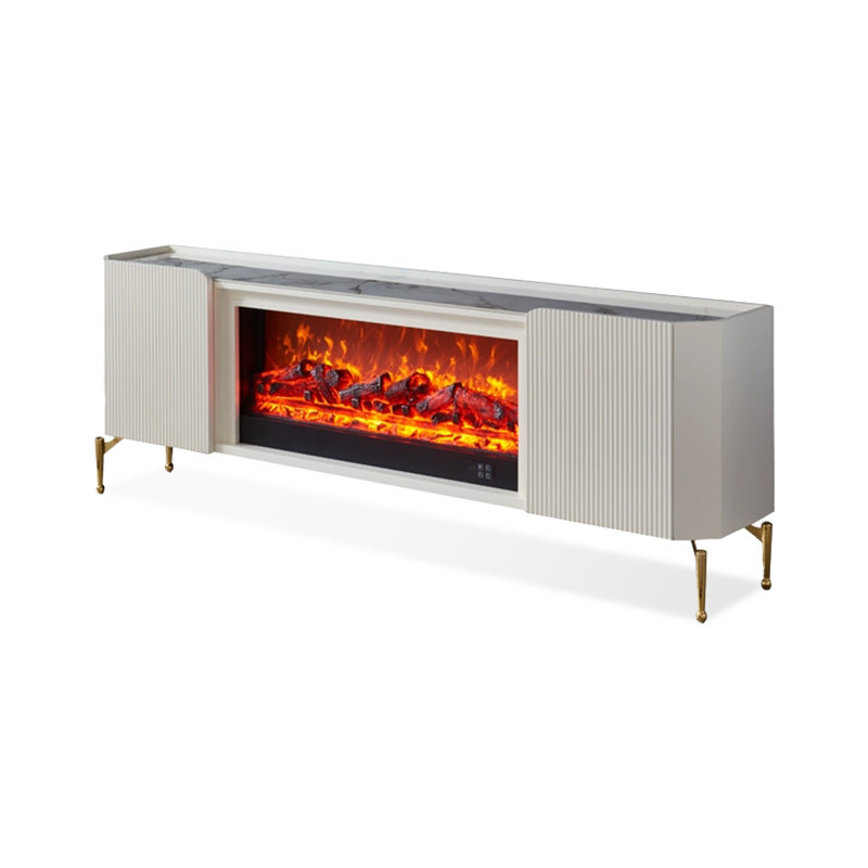 Beige Manufactured Wood TV Cabinet Fireplace, 23.62" H x 70.87" W x 12.99" D