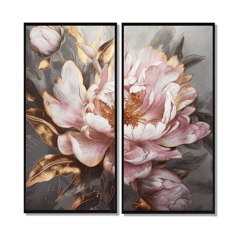 Wadebridge - impressions sur toile roses, H 32 po x l 32 po, Impression encadrée flottante, Noir