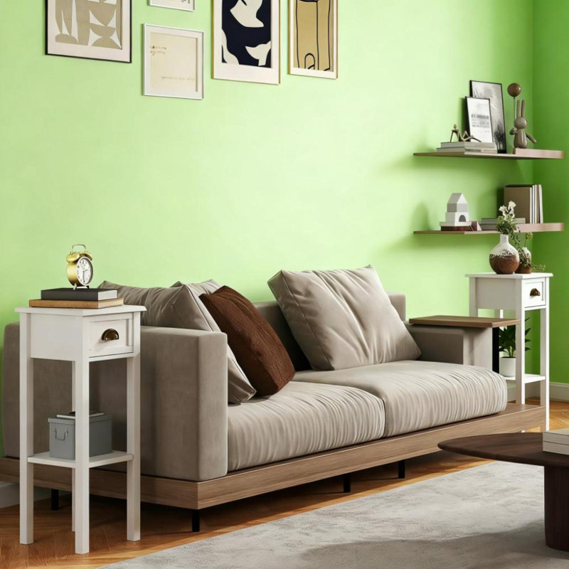 Ensemble de tables d'appoint à 2 niveaux avec tiroir et tablette ouverte pour espaces de vie compacts